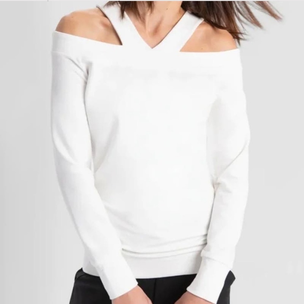 Marcella NYC Monica Top Off White Cut Out Cold Shoulder Edgy Streetwear SZ L